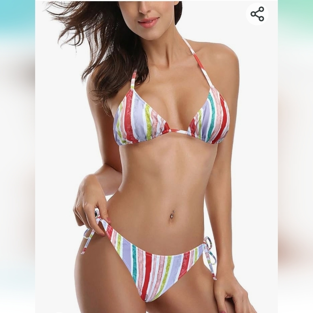 SHEKINI Women's Triangle Bikini Set Halter Sexy Bathing Suits String Low Waisted